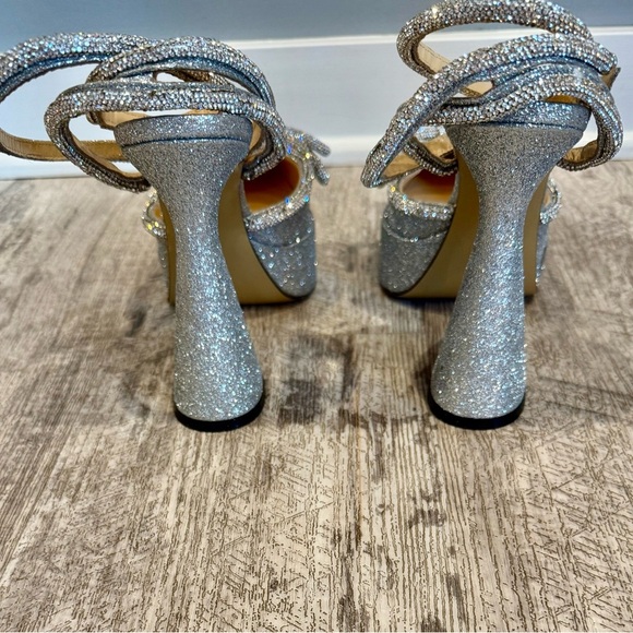 Mach & Mach Double Bow Platform Silver Glitter Women's Heels - Picture 8 of 15